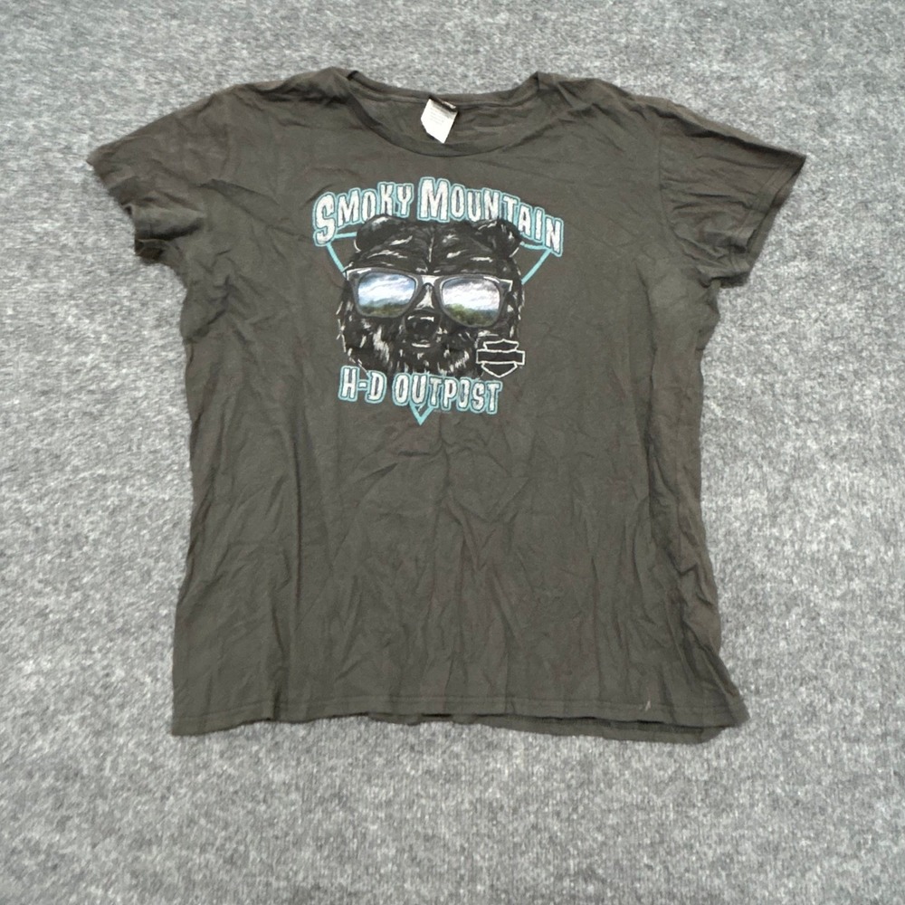 Harley-Davidson T-Shirt Womens XL Black Smoky Mountain Bear Graphic Cotton Tee